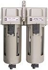 SMC Filterkombination - Feinfilter 5�m + Mikrofilter 0.3�m - für Rohrleitungseinbau - Modulbauweise / 10 bar - manueller Kondensatablass