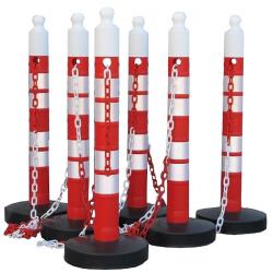 Kettenpfostenset - 6 Kettenpfosten + 25 m Kunststoffkette - Höhe 1200mm - befüllbar - rot/weiß - reflektierend