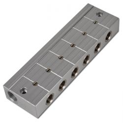 Verteilerleiste einseitig - Aluminium - 16 bar - integrierte Kugelhähne