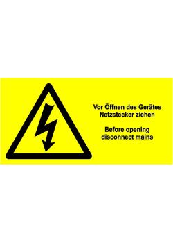 Warnschild 'Vor Öffnen des Gerätes Netzstecker ziehen'