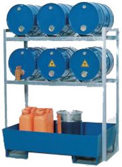 Fassregal - für 2 x 60 Liter Fässer - Auffangvolumen 60 Liter - Auffangwanne aus Stahl oder Polyethylen