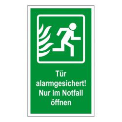 Fluchtwegzeichen 'Tür alarmgesichert! Nur im Notfall öffnen' 10x20cm/20x40cm