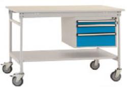 Beistelltisch - mobil - mit Zwischenboden u. Unterbaugehäuse - grau/blau - Kunststoff-/Melaminplatte - versch. Abmessungen - 3 Schubladen