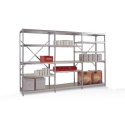 Lagerregal \'planoflex standard\' - Höhe 2m - 5 Stahlblechböden - Fachbreite 970mm - Rahmen graugrün pulverbeschichtet - Stecksystem - verschweißt