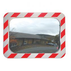 Verkehrsspiegel aus Acrylglas - rot-weißer Rand - mit Kippgelenk und Universalschelle