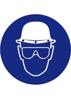 Gebotszeichen 'Helm und Vollschutzbrille tragen' - Durchmesser 5-40 cm
