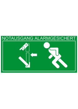 Fluchtwegzeichen 'Notausgang alarmgesichert  Paniktreibriegel links' - Seitenlänge 10-40 cm