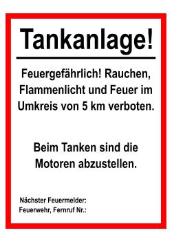 Warnschild 'Tankanlage' 20x30cm/30x45cm