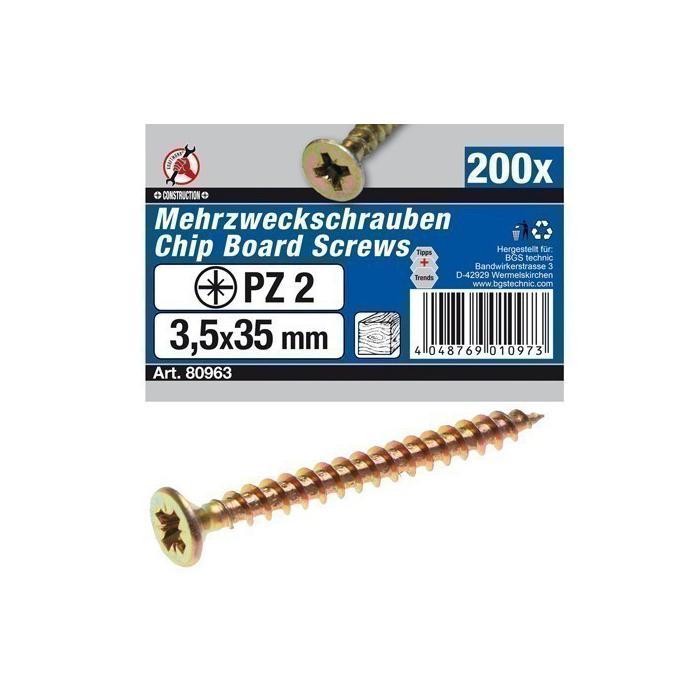 125 Stück BGS 80967 Mehrzweckschrauben 4,0 x 50 mm