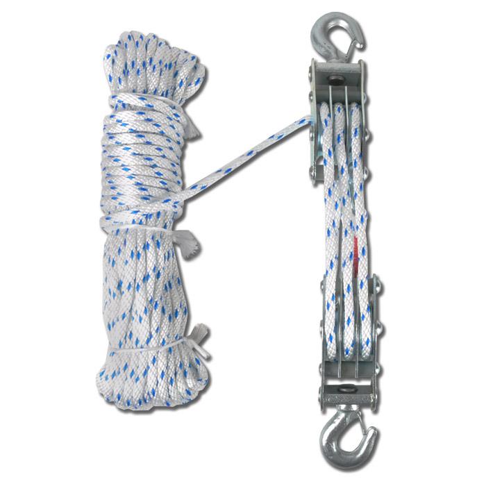 2 x Flaschenzug mit Ratsche Seil 2,5 M 136kg mit Umlenkrolle Seilzug Handseilzug 